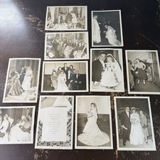 Vintage Polish American Wedding 10 Photos Set 5x7 B&W + Formal Invitation 1949 picture