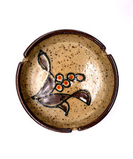Vintage 70's MCM Otagiri Japan Brown Speckled Stoneware Pottery Ashtray Catchall picture