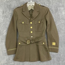 VTG US Army WWII Officer Dress Jacket Men 38 L Green Military Uniform 1942 Tunic picture