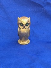 Vtg 1960s Florenza Gold tone Figural Owl w Blue Cabochon Eyes Trinket Container picture
