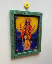 Vintage Dhanvantari God Frame Hindu Religious Indian Wall Art Ayurveda Home Gift picture