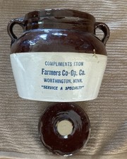 Red Wing Stoneware Advertising Bean Pot w/Lid Farmers Co-Op Worthington MN picture