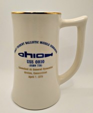 Vtg 1979 USS OHIO SSBN 726 Submarine Launch Mug Stein Navy Flo-Tork Orrville OH picture