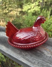 Vintage Style Red Glass Nesting Hen picture