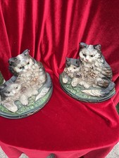 Cats Door Stop Pair 2x Vintage CAST IRON Twin Kitten Excellent Condition Heavy picture