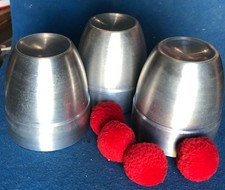 Vintage Magic Trick  Ravel Cups & Balls Brushed Aluminum Quality Set 1980's picture