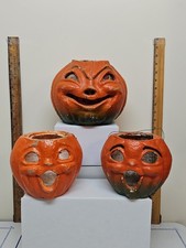 HALLOWEEN PAPER MACHE Vintage JACK-O-LANTERNS. Lot Of THREE 1~W/Insert.2~W/Out B picture