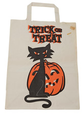 Vintage 60's Halloween Trick or Treat Bag Paper Blk Cat Jack O Lantern 13