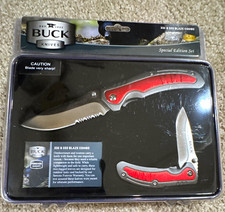 Buck Knives 332 & 333 Blaze Combo Drop Point Liner Lock Combo Edge Red/Silver picture