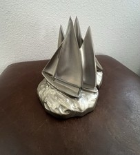 Vintage PM Craftsman Sailboat Bookends Silver Metal MCM Nautical Eaton Park FL picture