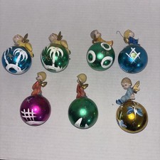 Vintage Fontanini Angel on Ball Christmas Ornament Depose Italy Lot Of 7 picture