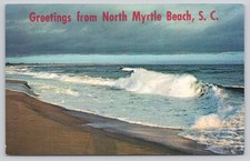 Vintage 1974 North Myrtle Beach SC Ocean Waves Stormy Sky Plastichrome Postcard picture