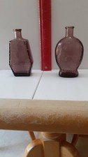 2 Old Vintage Amethyst Purple Glass Poison Bottles Skull Coffin Wheaton N.J. picture