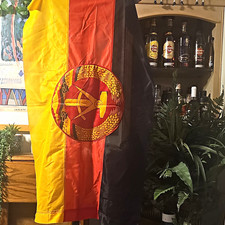 East Germany NVA Vertical Red Yellow Black Stripe Flag w/ Emblem 36x22 in picture