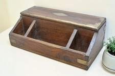 Vintage Wooden Pen Stationary Box Original Old Hand Crafted Brass Fitted picture