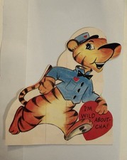 Vintage Valentine’s Card Die-cut Anthropomorphic Tiger picture