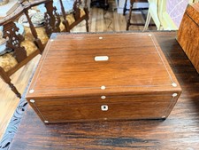 19th C English Antique Rosewood Inlaid Lap Writing Slope Desk Chest picture