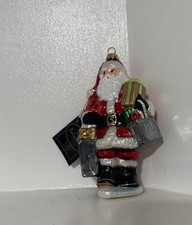 Kurt Adler Saks Fifth Avenue Polonaise Blown Glass Santa Shopping Ornament 7” picture