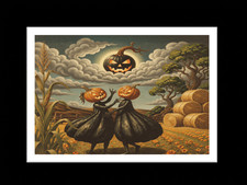 VTG Style Blank Postcard Dancing Pumpkin Spooky Halloween Fall Harvest picture