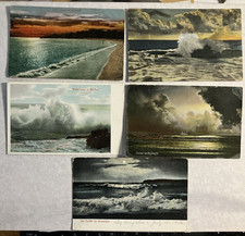 5 Vintage 1910s 1920s Pacific Ocean Sunset Waves Post Card Lot 1907/1910 Posted picture