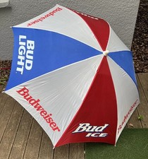 Vintage 90s Budweiser Bud Light Bud Ice Beach Umbrella Red White Blue 7 Feet picture
