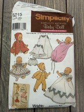 Vintage Simplicity 5215 Baby Doll Clothes Sewing Pattern 3 Sizes S M L Complete picture