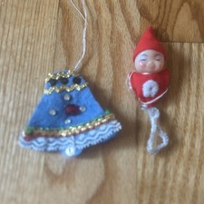 Vintage Felt Sequin Christmas Tree Ornaments Bell Elf Lot Of 2 picture