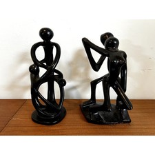 Two Kisii Kenyan Soapstone African Abstract Art Sculptures | Lovers | Family picture