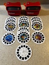 2 Vintage Model L Red GAF View-Master Toys Viewer & 15 Reels picture