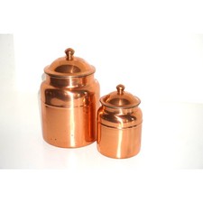 Vintage Portuguese Copper Kitchen Canisters with Brass Finials – Set of 2 picture