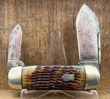 Antique Hibbard Spencer Bartlett 4 1/4” Elephant Toe Sunfish Jigged Bone Knife picture