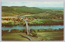 Pioneer Valley MA Connecticut River Bridge Aerial View Vintage Postcard picture