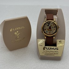 Vintage Lorus Disney Mickey Mouse Gold Musical Melody Watch Small World *READ* picture