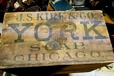 Rare JAS S KIRK York Soap Wooden Crate advertising Chicago Paper Label Wood Box picture