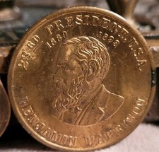Vintage Franklin Mint Metal Presidential Token 23rd President Benjamin Harrison picture