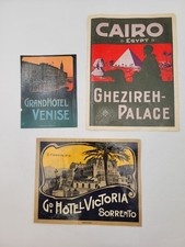 Vintage 3Pc Authentic Foreign Luggage Sticker Color Cairo Sorrento Venise picture