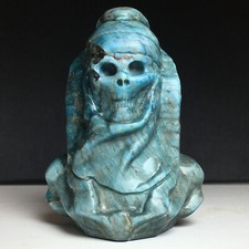234g Natural Crystal Specimen.Blue Apatite. Hand-carved.Exquisite Skull Mage.EV picture