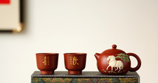 Set of 3pcs chinese Yixing Handmade Hu Zisha teapot Zhu clay XiShi Gongfu cup picture