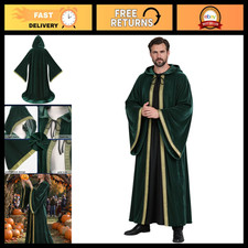Wizard Robe Cloak with Hood Men Women, Renaissance Fair Costume Medieval Velvet picture