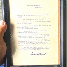 Original White House Letter Signed Franklin D. Roosevelt WW2 to Army Forces picture