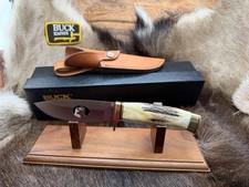1990's Buck 192 Vanguard Limited Custom Elk Stag Cutout With Leather Sheath Mint picture