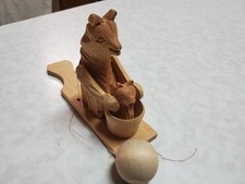 Vintage Hand-Carved Folk Russian Wood Toy - Mother Bear Washing Cub Bogorodskoye picture
