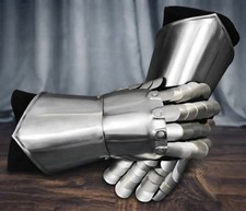 Medieval Silver Metal Gauntlets Knight Armor Gloves Articulated Fingers Pair picture