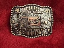 X~Treme Calf Roping Champion Trophy Belt Buckle☆Seminole Oklahoma☆1994☆Rare☆R07 picture