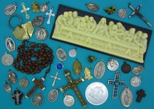 Lot Medals Rosary Mary Jesus Preowned Items Vintage To Now Religious Catholic picture
