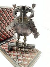 Steampunk Metal Art Owl Bookends Figurines Made in Spain Tag Mid Century Vintage picture