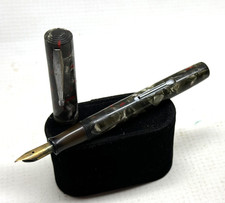 Vintage Waterman Ideal 94 Gold Nib Fountain Pen Gray & Red Marbled BEAUTIFUL picture