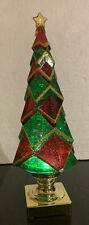 Sparkle Green & Red  Holiday Tree Lighted 13.75 Inch Acrylic picture