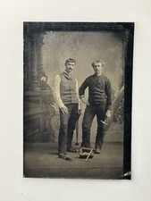Antique 1800s Tintype Photo Two Working Men Laborers w Tools Occupational picture