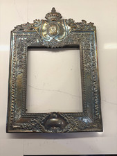 Antique French Royal Crest Silvered Bronze Picture Frame picture
